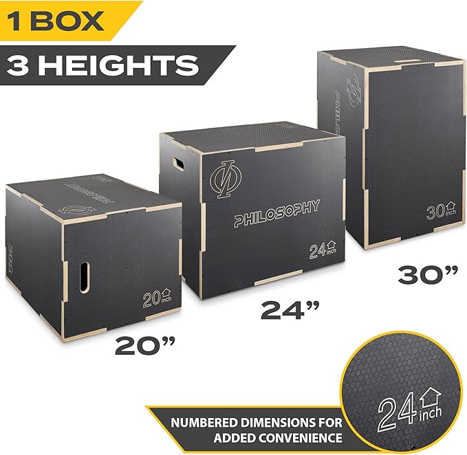 Philosophy Gym 3 in 1 Non-Slip Wood Plyo Box- Jump Plyometric Box for Training and Conditioning