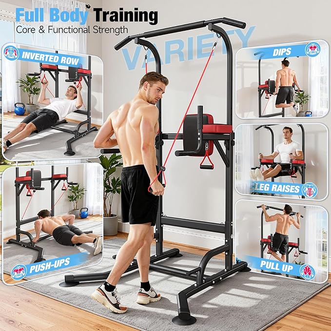 Dskeuzeew Power Tower Pull Up Bar Station, 450LBS Stable Power Tower Training Heavy-Duty Fitness Equipment for Home Gym