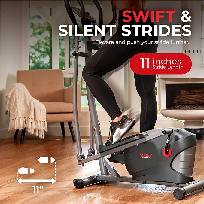 Sunny Health & Fitness Upright Elliptical Machine, Full Body Cardio Exercise with Adjustable Resistance, Arm and Leg Workout Machine, SunnyFit App via Bluetooth Optional Electro-Magnetic Resistance