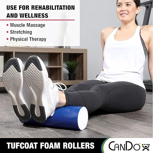 CanDo Premium TufCoat Blue Coated Foam Rollers for Muscle Restoration, Massage Therapy, Rehabilitation, Sport Recovery and Physical Therapy for Home, Clinic and Gym