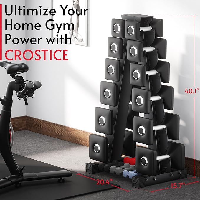 Dumbbell Rack Stand Only, Compatible with Peloton Weights, Ergonomic Weight Rack for Home Gym Dumbbells with 6-Tier, Space-Saving Home Gym Storage Rack, Plus Neoprene Set Storage, Compact
