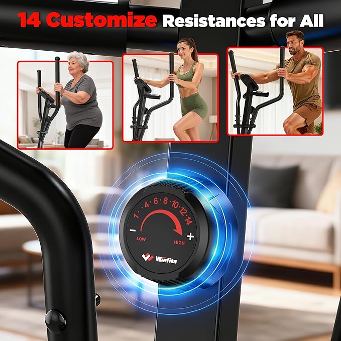 Elliptical Machine, Elliptical Exercise Machine for Home with Hyper-Quiet Magnetic Driving System, Elliptical Trainer with 15.5IN Stride, 14 Resistance Levels, 300LBS Loading Capacity