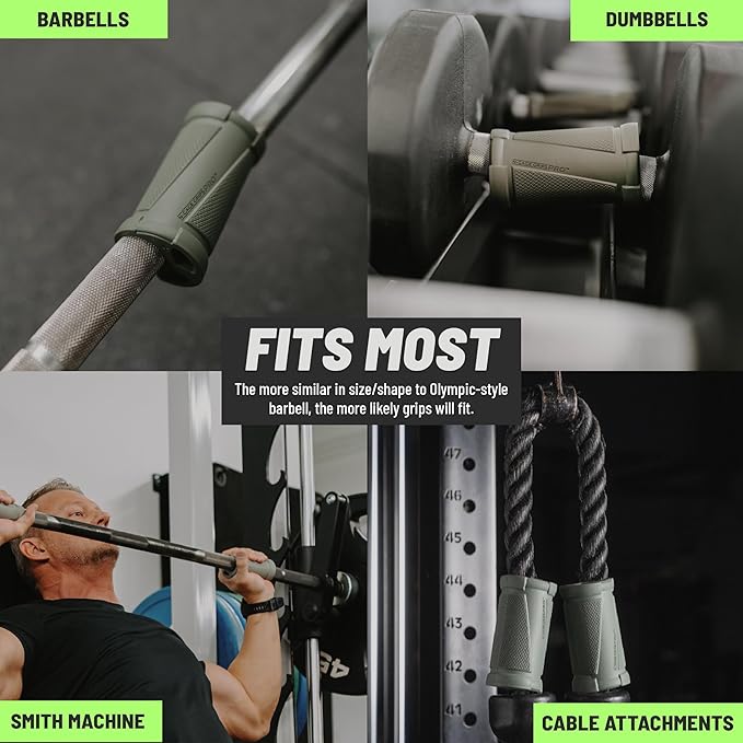 N-Gage Grips – Patented Angled Barbell Thick Grips for Joint Support & Muscle Activation – Ergonomic Bar Attachments for Strength Training - Gym Accessories Manufactured in the USA (1 Pair)