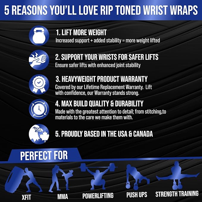 Rip Toned Wrist Wraps for Weightlifting – USPA & USAPL Approved 18" Wrist Straps for Powerlifting – Adjustable, Durable Gym Wraps with Thumb Loop – Quality Support for Men & Women