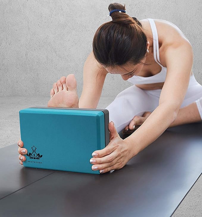 Heathyoga Yoga Blocks 2 Pack with Strap, High Density EVA Foam Yoga Block and Yoga Strap Set to Support and Improve Poses and Flexibility