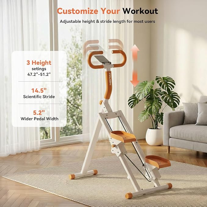 Stair Steppers for Exercise at Home, Folding Vertical Stair Stepper Climber, Full-Body Cardio Machine with Adjustable Handles, Steel Frame & Digital Monitor
