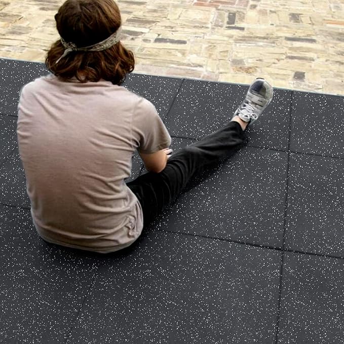 MYOYAY 4 Pack Interlocking Tile 20" x 20”x 1”Heavy Duty Rubber Flooring Mat Anti-Vibration Anti-Slip Exercise Mats for Gym Equipment and Cushion for Workouts, Cover 11.12 Sq.Ft…