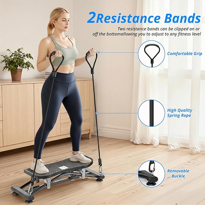 Balance Board with Resistance Bands, Versatile Rocking Stepper, Ski Machine & Wobble Board Featuring LCD Monitor, 330 lbs High-Capacity Side Steppers for Exercise at Home