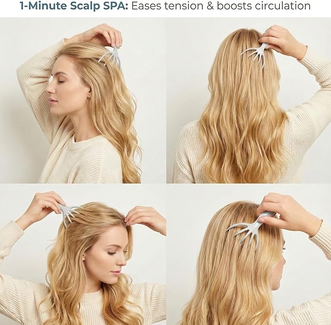 Scalp Massager & Gua Sha Tool Set - Manual Head Massager, Massage Comb for Relaxation & Stress Relief (Grey & Brown)