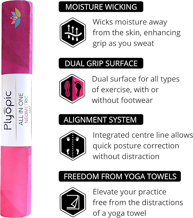 Plyopic. All In One Yoga Mat | Luxury Sweat-Grip Mat/Towel Combo | Ideal for Yoga, Hot Yoga, Bikram, Pilates, Workout & Exercise | Eco-Friendly Natural Rubber