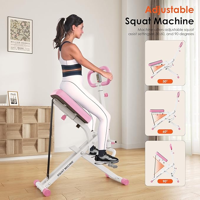 SogesHome Squat Machines Rowing Machine for Home, Foldable & Full Body Exercise Workout Equipment with Adjustable Resistance Bands for Women, Row and Ride Squat Machine for Glutes and Abs, 330 LBS