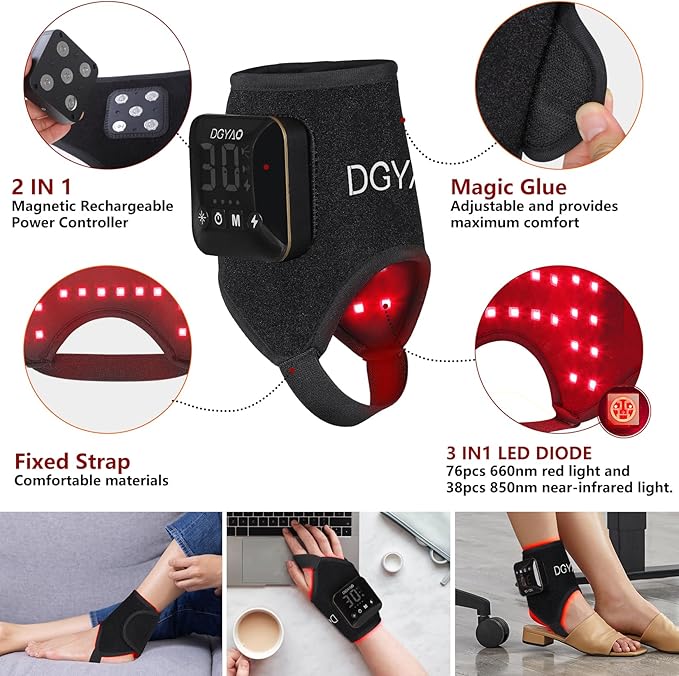 Magnetic Portable Infrared Therapy Device for Hand Wrist Joint Muscle, 660nm & 850nm Red Light Therapy Pad Adjustable Cordless Strap for Men & Women Travel Home