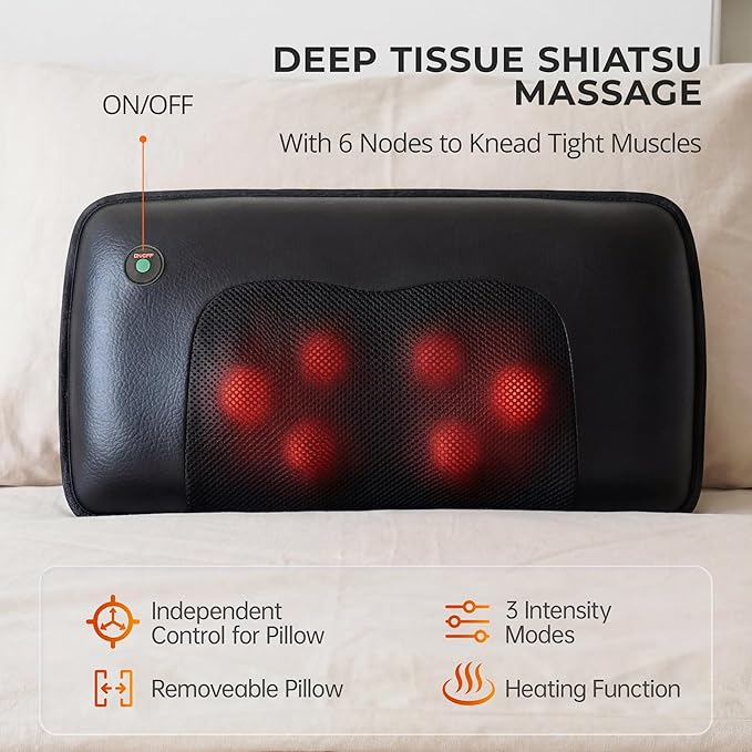 Shiatsu Full Body Massage Mat with Heat, Detachable Massager Pad, 10 Vibrating Motors, 9 Intensity Levels, Deep Tissue Pain Relief for Back, Neck & Legs – Relaxation at Home or Office