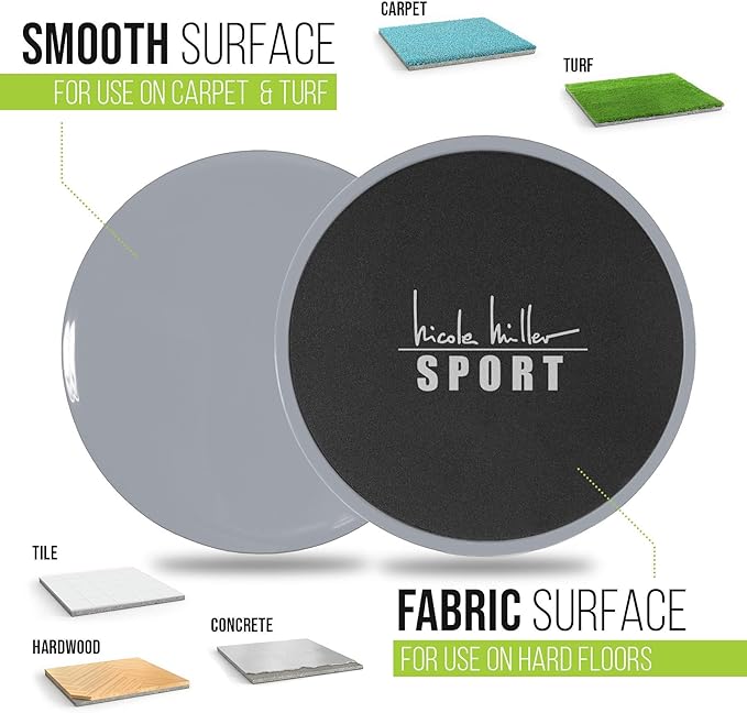 Nicole Miller Exercise Sliders for Fitness Workout [2PK], Double Sided Gilder Strength Slides Discs Work Smoothly on Any Surface for Stretch Strength Core Exercise