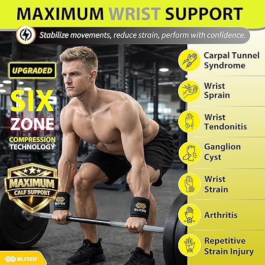 BLITZU 2 Pack Wrist Wraps, Carpal Tunnel Wrist Brace for Women and Men, Breathable Adjustable Compression Wrist Support for All-Day Wear, Wrist Bands for Work, Fitness, Weightlifting, Gym Workout