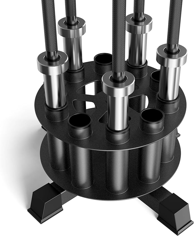 EVERYMATE Vertical Barbell Holder : Rotatable Barbell Holder Floor Stand, Heavy Duty Barbell Rack Stand Fit 2-Inch Olympic Bars, Curl Bars, Triceps Bars Home Gym Organizer Barbell Storage