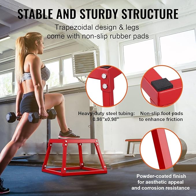 Plyometric Jump Box, 12 Inch Plyo Box, Steel Plyometric Platform and Jumping Agility Box, Anti-Slip Fitness Exercise Step Up Box for Home Gym Training, Conditioning Strength Training, Red