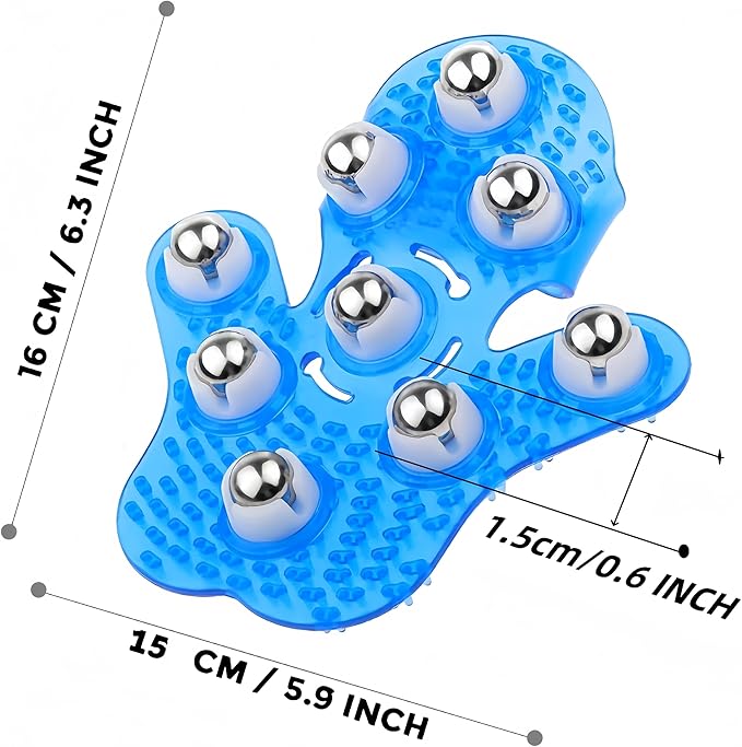 Hand-Shaped Massage Ball Gloves, Featuring 9 * 360° Rotating Metal Balls That fit The Natural Curvature of The Palm, are Suitable for Full-Body Care and can Relieve Fatigue. (Blue)