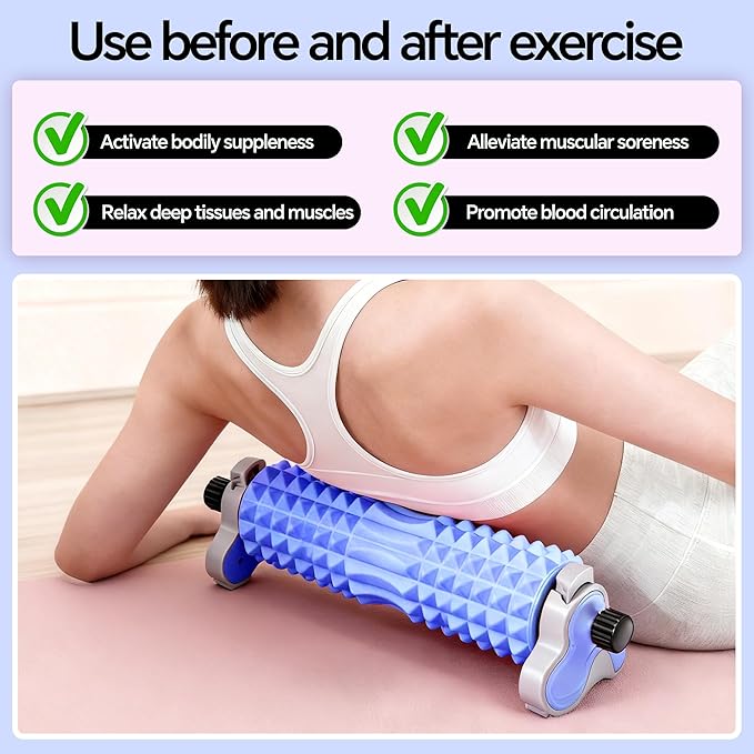 Foam Roller with Detachable Stand, 18” Deep Tissue Massage Roller, 3-Level Height Adjustable Support, Beginner-Friendly Design for Home Workout & Muscle Recovery - Blue
