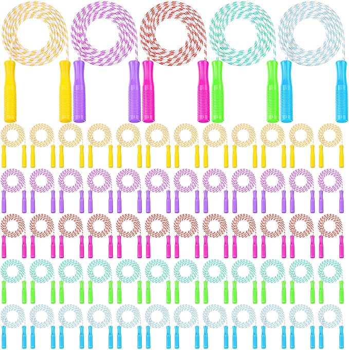 Aoriher Jump Rope for Kids Nylon Adjustable Weighted Braided Fitness Skipping Stripe Ropes with Plastic Handles 8.2 Feet for End of The School Exercise Sport Party Equipment Gift, Assorted Colors
