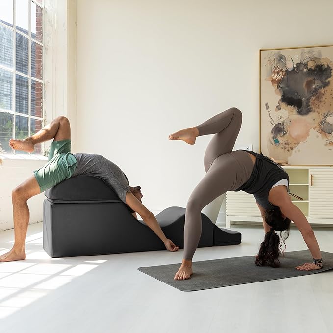 Avana Kami Convertible Chaise/Bed Bench for Yoga & Massage - 2-in-1 End of Bed Ottoman with Concealed Fold Out Yoga Lounge Chair, 22" Wide, Microvelvet Black