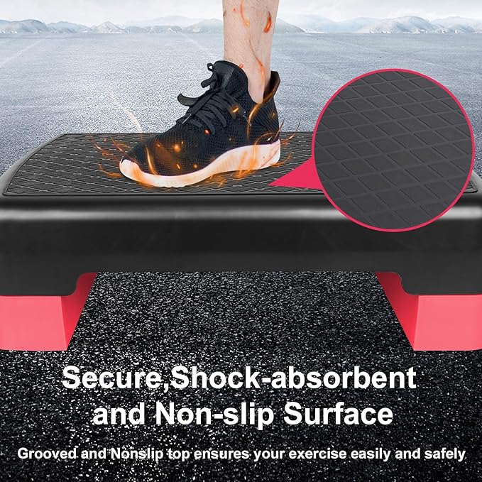 Exercise Workout Aerobic Step Platform Trainer, 18" Aerobic Stepper with 4"-6" Adjustable Height Risers