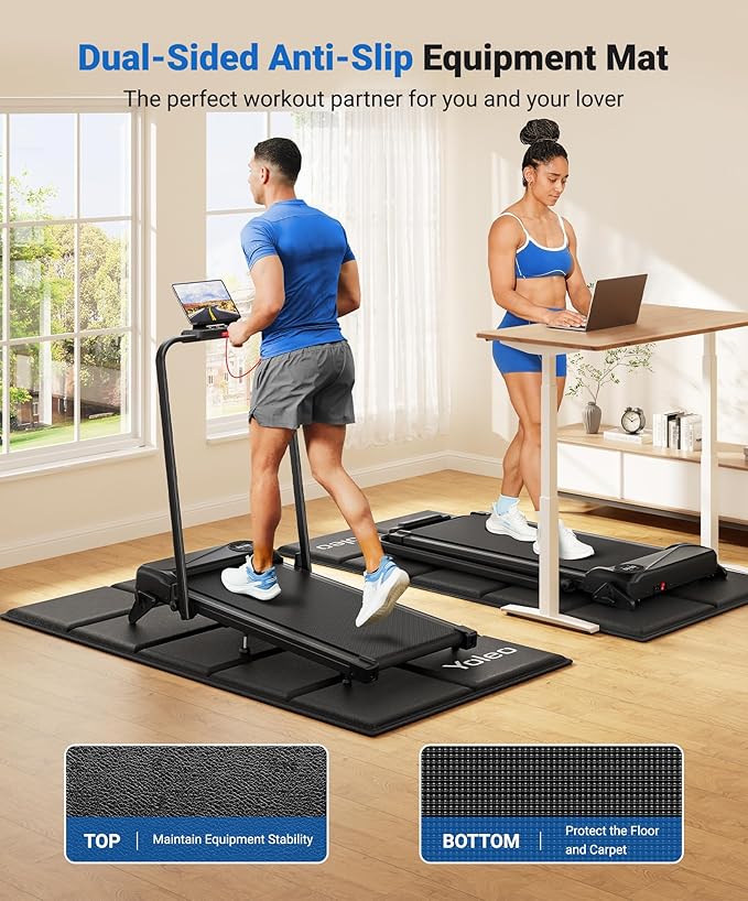 YOLEO Treadmill Mat Walking Pad Mat for Carpet, 63"x30" Foldable Exercise Equipment Mats - 1/4" Thick Non-Slip, Shock Absorbing, Hardwood Floor Protection for Exercise Bike/Weight Bench/Treadmill/Yoga