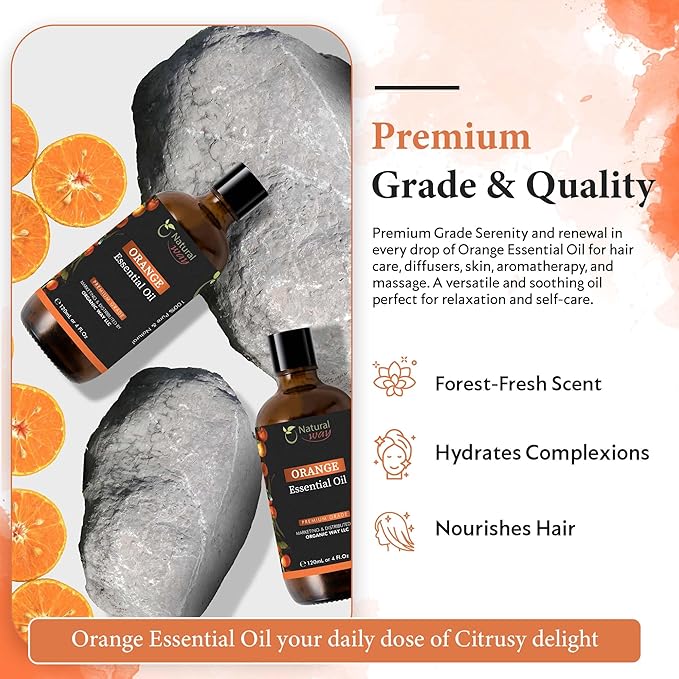 Essential Oil | Pure Aromatherapy Oil for Diffusers, Hair Growth, Skin, Scalp Care, Massage | Refreshing Hair Oil for Women & Men | Natural Essential Oil for Diffuser (Orange)