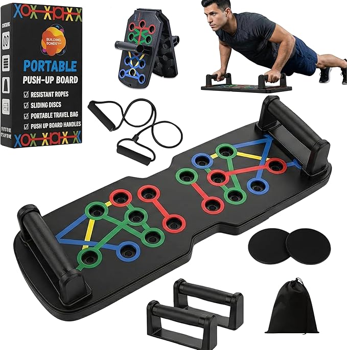Push Up Board 21-in-1 Home Workout Equipment for Men & Women – Multi-Functional Push Up Bar with Handles, Resistance Bands, Sliding Discs & Carry Bag – Heavy-Duty 330 lbs Home Gym Equipment