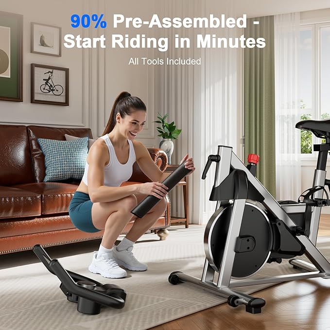 Indoor Cycling Bike - 32-Level Magnetic Resistance Stationary Exercise Bike with Adjustable Seat & Handlebars, Silent Belt Drive for Home Cardio (Fits Users 5'1" to 5'11", 300lbs Capacity)