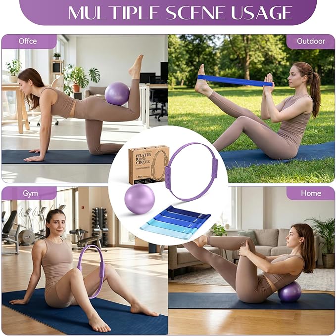 Pilates Kit, Pilates Ring and Ball Set with 5-Level Resistance Bands for Core Strength, Stretching, Toning & Full Body Home Workout Pilates Equipment