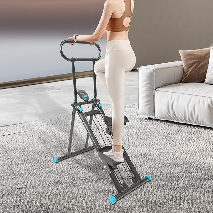 Stair Stepper for Home Gym, Folding Vertical Climber, Adjustable Handrail Height Foldable Cardio Exercise Machine Low Noise with Anti-Slip Foot Covers, High Weight Capacity