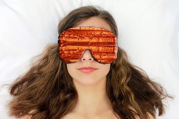 Handmade Opulence Yoga Eye Pillow - Weighted Flaxseed Fill, Unscented, Satin & Velvet, Adjustable Strap - Ideal for Meditation & Restful Sleep - Copper - TEMF-CP