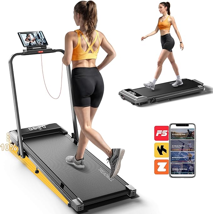 Walking Pad Treadmill with Incline, 2 in 1 Foldable Treadmills for Home Small Office, 300lbs Portable Compact Under Desk Treadmill with App, Remote Control and LED Display