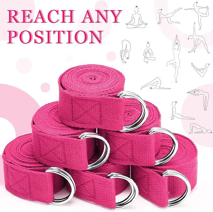 Leyndo Yoga Strap Stretching Pilates Exercise Adjustable Straps 6 ft Non Elastic Yoga Belt with Adjustable D Ring Buckle for Pilates Gym Workouts Fitness