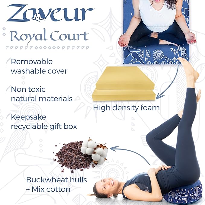 Zaveur Royal Court Meditation Mat With Velvet Cover - 24" x 24" Square Zabuton Thick Yoga Mat - Non Slip Exercise Mat for Home Workout - Thick Foam Exercise Floor Mat for Zafu or Bench