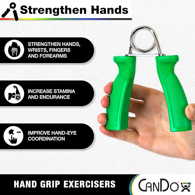 CanDo Hand Grip Exerciser Pair-Green, Medium