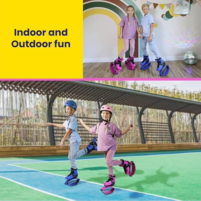 New Bounce Jumping Shoes for Kids - Premium Moon Boots - Durable Kangaroo Jumpers - Strong, Safe and Adjustable Fit, Perfect for Exercise and Fun - New & Improved Edition (Large, Pink)