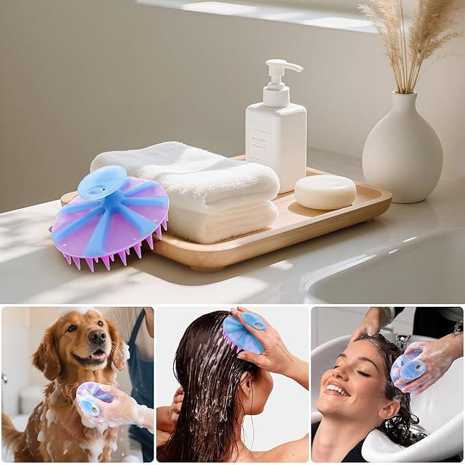 INNERNEED Magnetic Silicone Scalp Scrubber for Hair Washing – Soft Thick Bristles, Palm-Sized Shampoo Brush for Wet or Dry Scalp Massage, Improves Circulation & Scalp Health (semi-Transparent Purple)