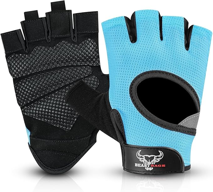 BEAST RAGE Fingerless Weight Lifting Gloves with Palm Protection Padding, Breathable Lightweight Gym Gloves for Men, Women, Weightlifting, Cycling, Exercise, Training Pull Up