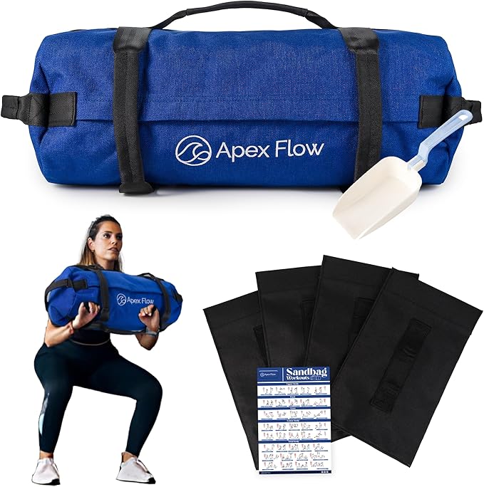 APEX FLOW Sandbags for Working Out – 1000D Nylon Weighted Training Bag with 4 Inner Sandbags, 8 Handles – Adjustable 40lb Sand Bag for Weight Training, Fitness, and Travel