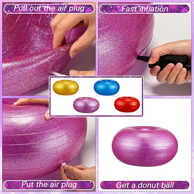 Libima 4 Pcs Flexible Seating for Classroom Inflatable Ball Chairs with Pump Donut Exercise Ball Cushion Seat for Balance and Stability Training School Home Office Gym Yoga Workout