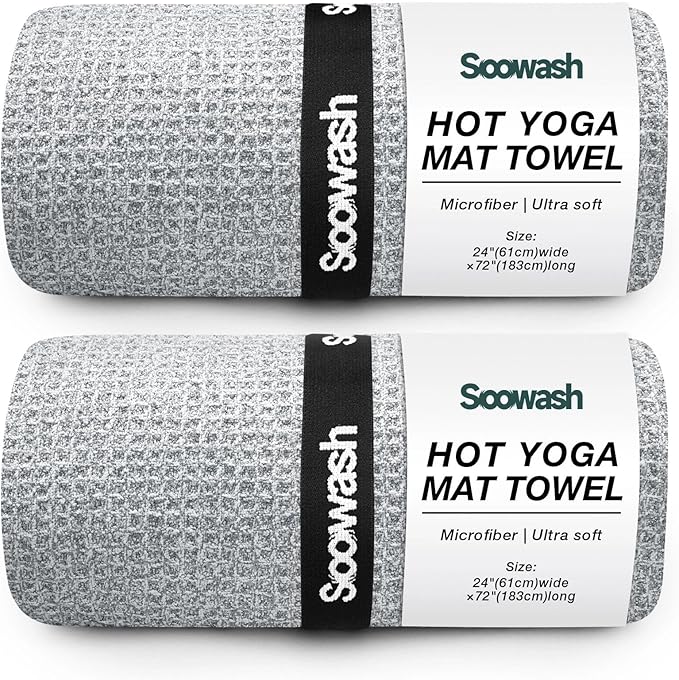 Hot Yoga Towel,Microfiber Yoga Mat Towels Non Slip for Hot Yoga Absorbent Microfiber Sweat Anti-Slip Cover,Bikram,Pilates,Exercise,Fitness 24 inch X 72 inch Grey 2 Pack
