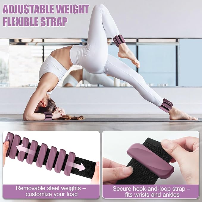 Wrist & Ankle Weights for Women and Men, 2lbs/4lbs Pairs Adjustable Silicone Weighted Bangles for Arm & Leg Workouts, Perfect for Pilates, Barre, Yoga, Walking & Home Fitness 24055