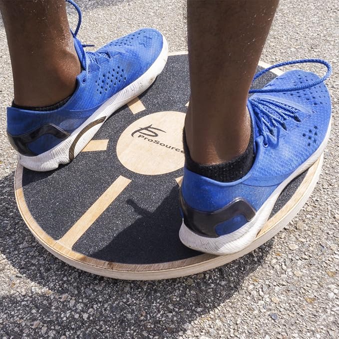 ProsourceFit Wooden Balance Board Non-Slip Wobble Core Trainer 15.75in (39.5cm) Diameter with 360 Rotation for Stability Training, Full Body Exercises, Physical Therapy