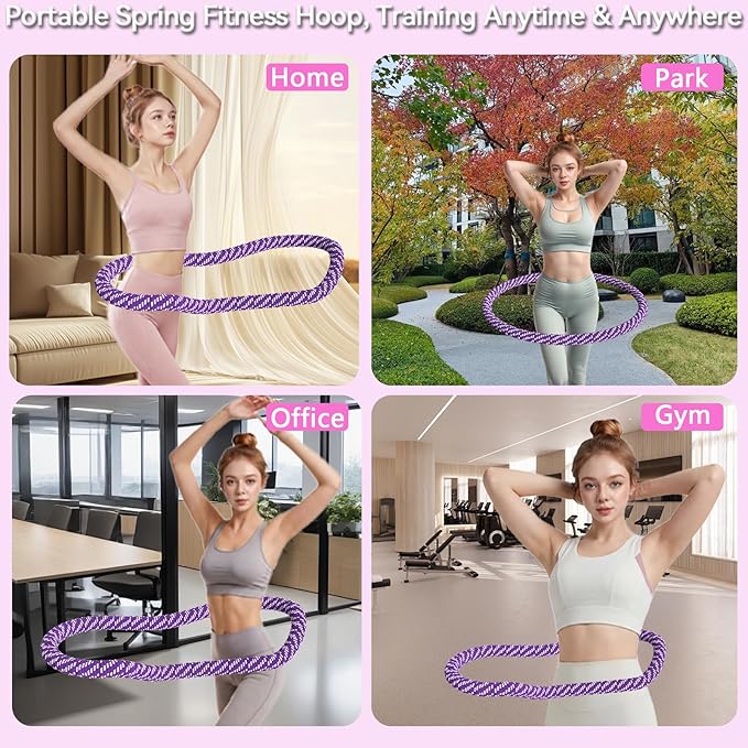 3.4/4.1/5 LBS Soft Spring Weighted Hoop for Adults, Quiet & Pinch-Proof Design, Portable Fitness Infinity Hoop with Body Tape Measure, Exercise Hoop for Core Workout