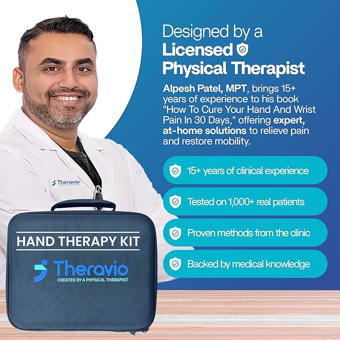 Hand Therapy Equipment for Rehabilitation and Recovery – Hand Therapy Kit with Grip Strength Trainer, Finger Strengthener & Exercise Balls for Arthritis, Carpal Tunnel and Physical Therapy by Theravio
