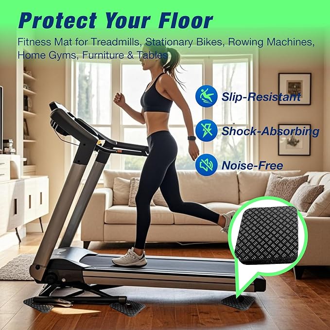 6 Pack Treadmill Pads - Anti-Slip & Anti-Vibration Exercise Equipment Mats - Floor Protectors for Hardwood & Carpet, Noise Reducing Stabilizer Feet for Bike, Elliptical, Rower (Square, 4"x4"x0.2")