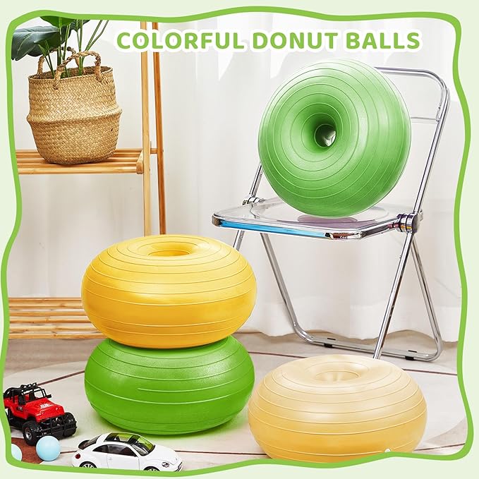 Lewtemi 4 Pcs Flexible Seating for Classroom Elementary 20 Inch Yoga Ball Chair Inflatable Donut Ball Chair with Inflator for Kids Student Sensory Balance Office Exercise