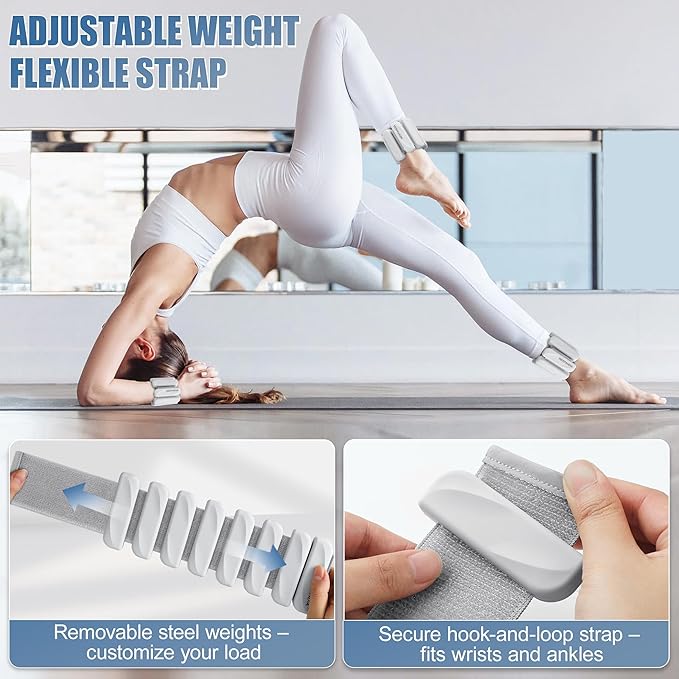 Wrist & Ankle Weights for Women and Men, 2lbs/4lbs Pairs Adjustable Silicone Weighted Bangles for Arm & Leg Workouts, Perfect for Pilates, Barre, Yoga, Walking & Home Fitness 24055